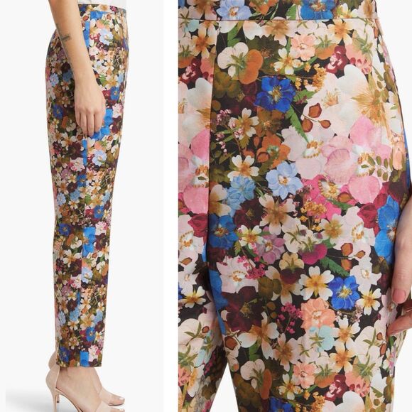Ted Baker London Madonid Floral Print Slim Trouser Pants Ted Size 1 Womens US 4 - Picture 3 of 15